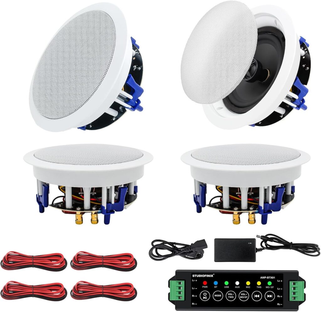 STUDIOFINIX 6.5 Inch Bluetooth Ceiling Speakers 640Watts 2-Way Great for Home Theater, Living Room, Office, Kichten, Study Room, Basement, Covered Patio and Flush Mounts(4 Speakers)