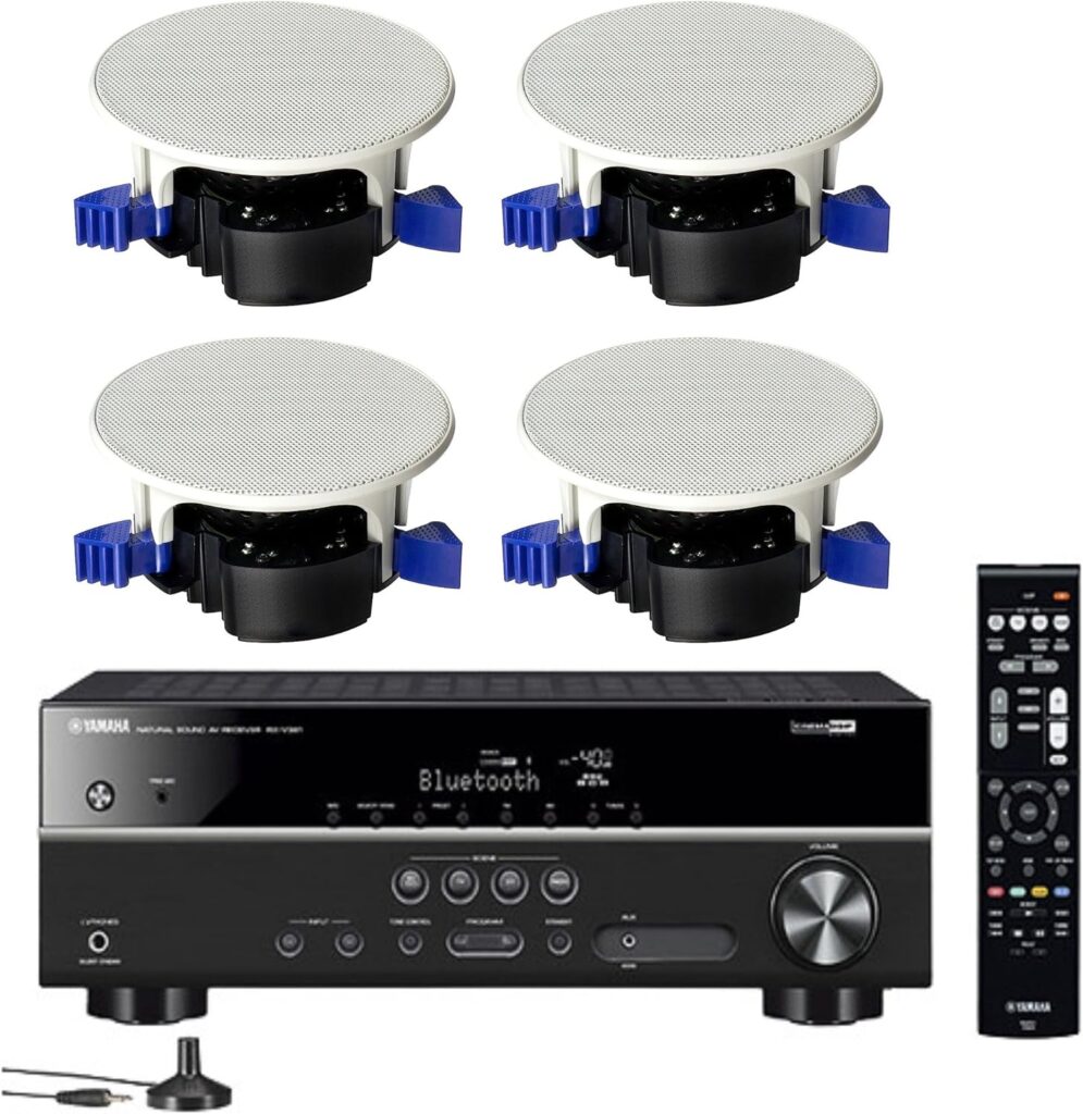 Yamaha 5.1-Channel Wireless Bluetooth 4K A/V Home Theater Receiver Easy-to-Install Natural Sound Moisture Resistant 6.5″ High Performance in-Ceiling Speakers (Set of 4)