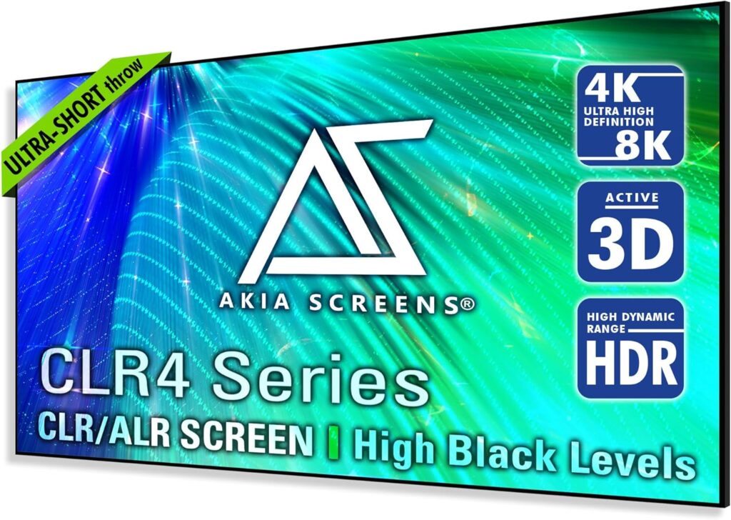 Akia Screens ALR Projector Screen 115 inch 16:9 4K UST Ultra Short Throw Projection, High Black Levels, Ceiling Ambient Light Rejecting Screen, Edge Free Fixed Frame Movie Screen AK-NB115H-CLR4