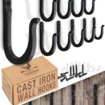 Railroad Spike Cast Iron Hooks (10 Pack) Handmade Blacksmith, Wall Mounted Farmhouse Decorative Hooks, PowderCoated for Interior or Exterior Use, Rust Proof for Hanging Coats, Bags or Pots (Black)