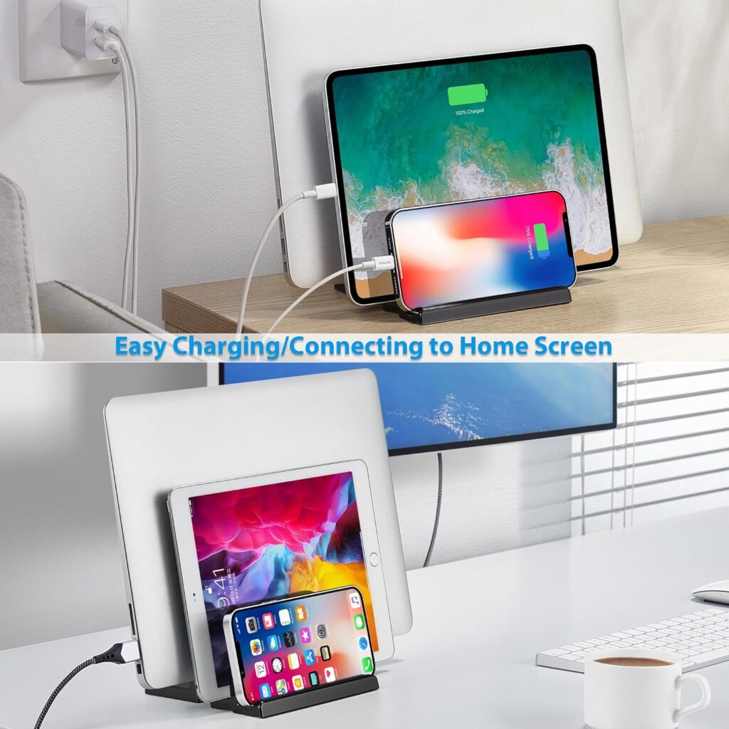 3-Slot Vertical Laptop Stand Laptop Holder for Desk Made of Premium Acrylic to Space-Saving for All Laptop/MacBook/Tablet/Phone (Transparent)