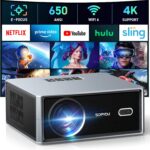 [Electric Focus/Auto Keystone] Projector with WiFi and Bluetooth, Native 1080P 4K Support Outdoor Movie Projectors Max 450″ Display, SOPYOU Home Theater Projector for iOS/Android/TV Stick