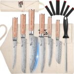 14pcs Chef Knife Set with Roll Bag, Professional Stainless Steel Japanese Knife Set with Pakkawood Handle for Professional Chef, Camping, Travel, BBQ, RV or Gift Beige