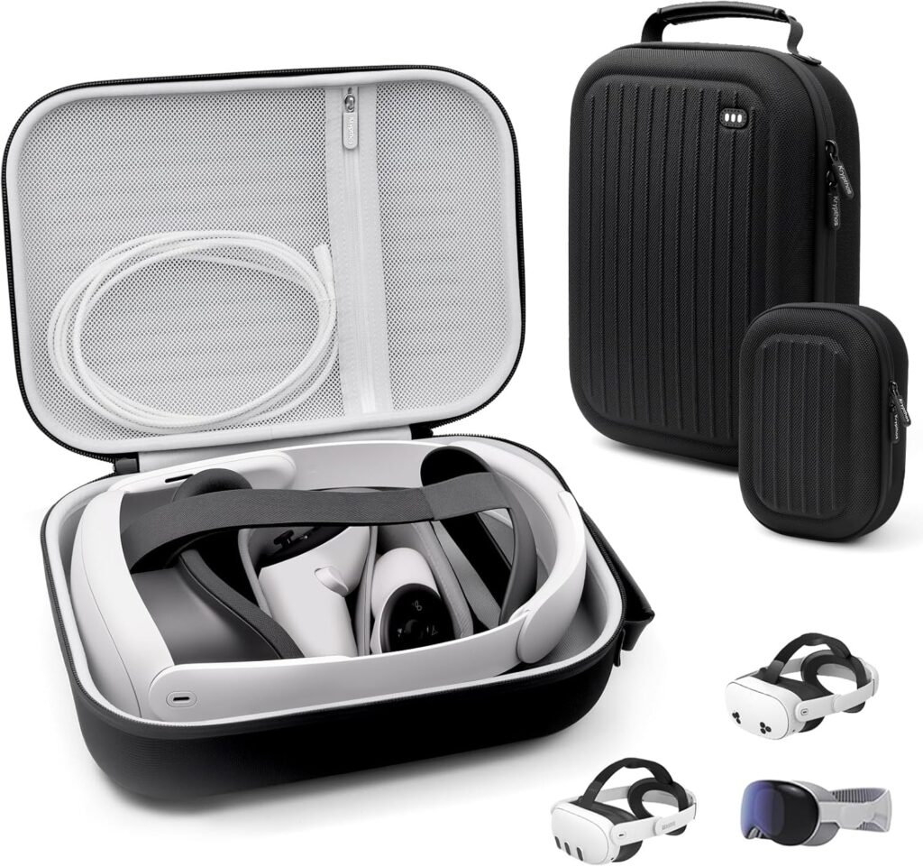 Krypthos Case for Meta Quest 3S/3 Official Original & Elite Strap, Portable Hard Carrying VR Headset and Touch Controllers Protection Case for Travel and Home Storage
