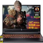 acer Nitro V 16 AI Gaming Laptop 16″ WUXGA IPS 180Hz AMD Zen 4 Octa-Core Ryzen 7 260 64GB RAM 4TB SSD GeForce RTX 5050 (Up to 421 AI Tops) Backlit Win11 w/ICP Hub