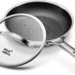 Non Stick Frying Pans Hybrid Ceramic With Lid, 12 Inch Tri-Ply Stainless Steel Skillet, Non-Toxic, PFAS/PFOA/PTFE Free, Metal Utensil Safe, Dishwasher & Oven Safe, Induction Compatible