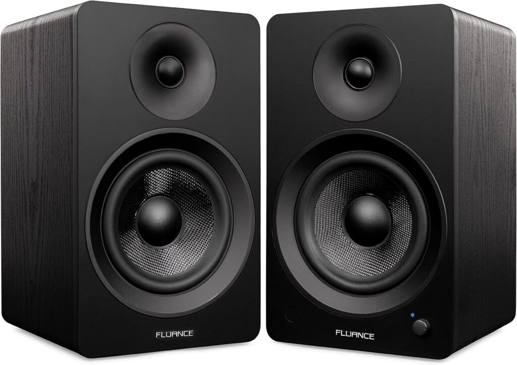 Fluance Ai61 Powered 2-Way 2.0 Stereo Bookshelf Speakers with 6.5″ Drivers, 120W Amplifier for Turntable, TV, PC and Bluetooth 5 Wireless Music Streaming – RCA, Optical, USB & Sub Out (Black Ash)