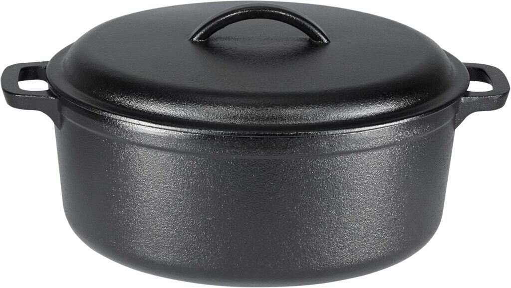 Amazon Basics Round Pre-Seasoned Cast Iron Dutch Oven Pot with Lid and Dual Handles, Heavy-Duty & Large, 7-Quart, Black