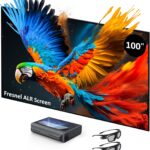 NexiGo Aurora Pro Bundle, Ultra Short Throw 4K Tri-Color Laser TV, Home Theater Laser TV, with 100″ Fresnel Screen/DLP Link 3D Glasses (2Pack)