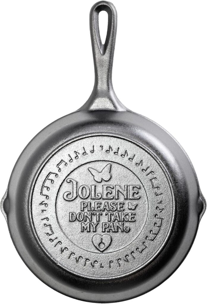 Lodge 8 Inch Dolly Parton Pre-Seasoned Cast Iron Stamped Skillet – Signature Teardrop Handle – Use in the Oven, on the Stove, on the Grill, or Over a Campfire – Jolene