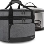 YOREPEK 2 Layer Slow Cooker Carrier, Compatible with 6, 7, 8 Quart Crock-Pot, Insulated Large Slow Cooker Travel Bag with Bottom Pad Lid Fasten Straps, for Family Gathering Potluck, Gift for Women