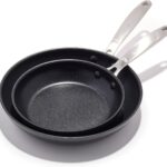 OXO Enhanced 8″ and 10″ Frying Pan Skillet Set, Healthy Ceramic Nonstick, PFAS-Free, Stainless Steel Handle, Dishwasher Safe, Oven Safe, Black