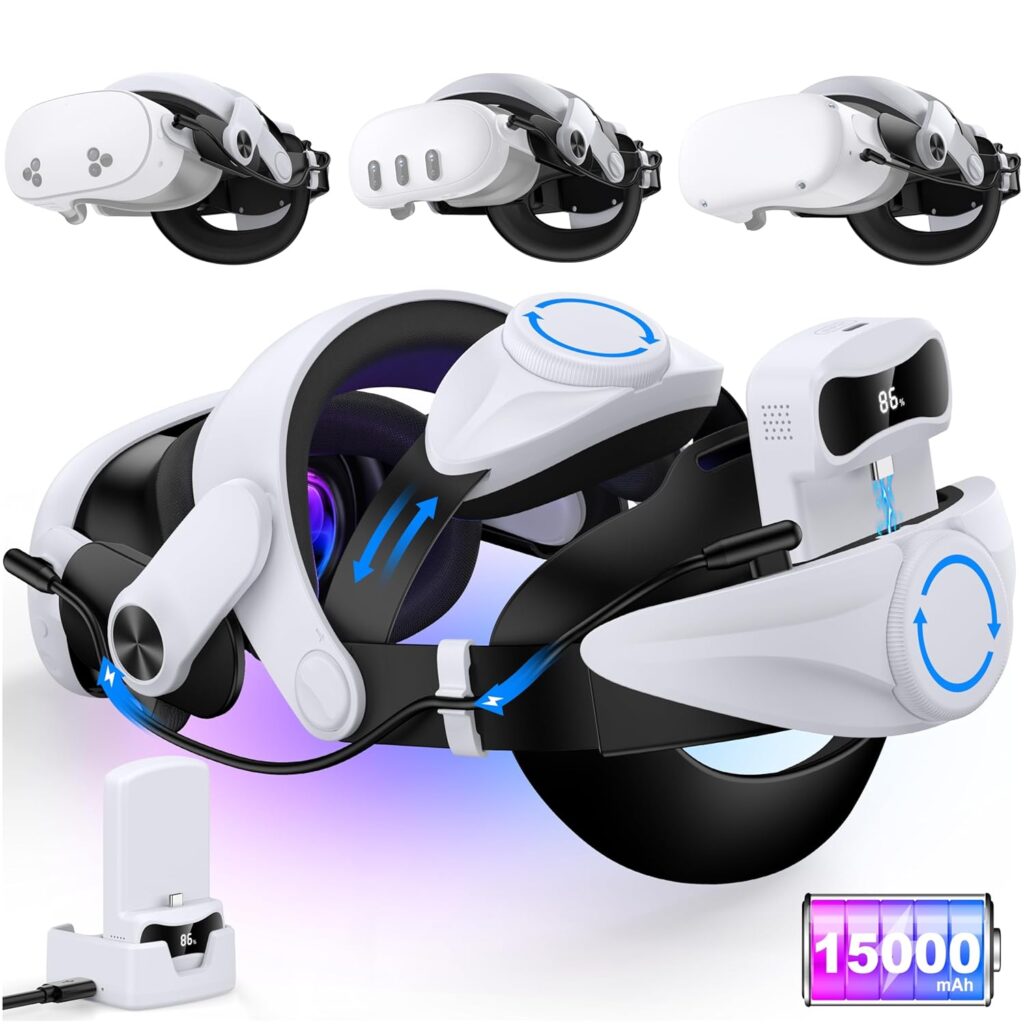 Kawaye Hot-Swappble Batery Head Strap for Meta Quest 3S/3/2,Elite Strap with 2X7500mAh Rechargeable Batery Pack Extend 6-8H Playtime, VR Headset Strap Enhanced Support&Comfort