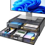 HUANUO 2 Tier Monitor Stand, Metal Monitor Riser with Drawer, Desk Organizer, Monitor Stand with Storage, Desktop Computer Stand for PC, Laptop, Printer