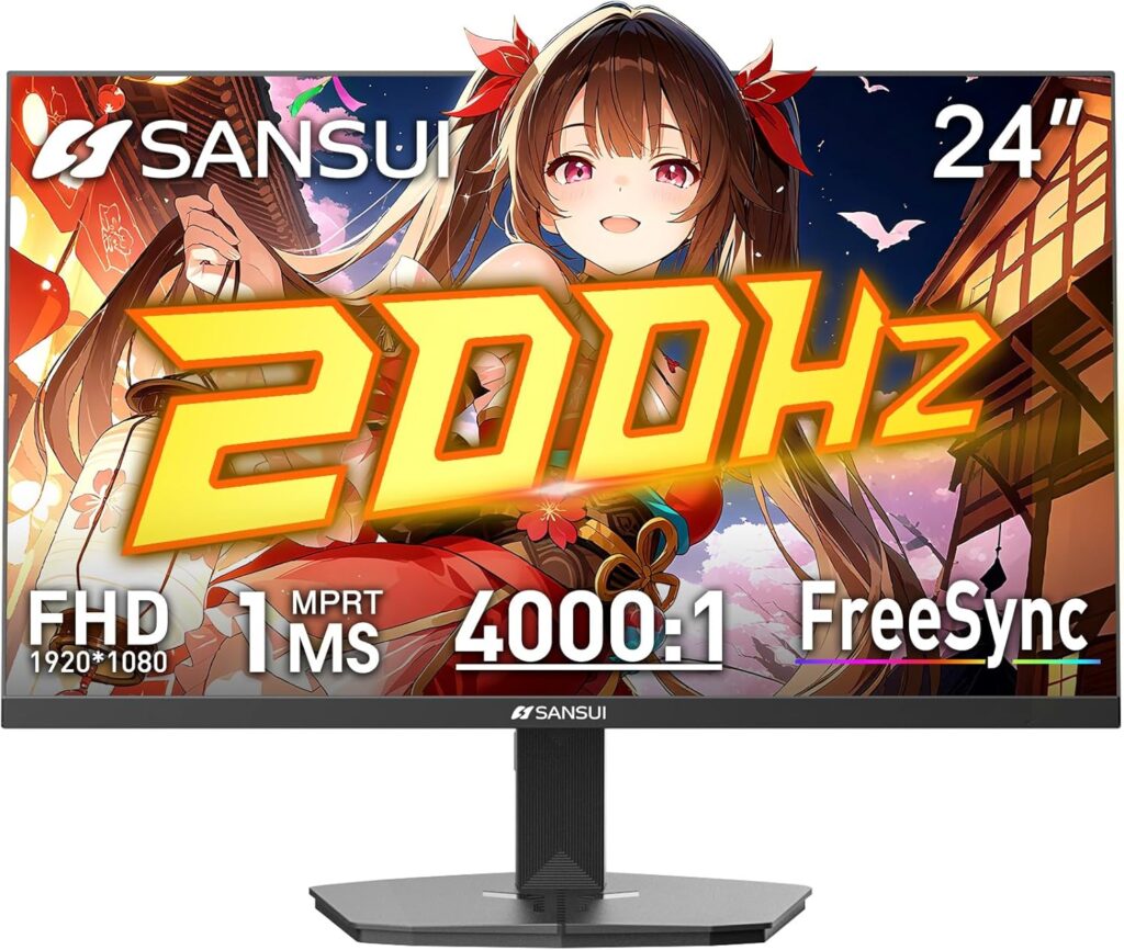 SANSUI Gaming Monitor, 24 Inch 200Hz 180Hz, FHD 1080P 1ms 110% sRGB Computer Monitor, HDMI DP Ports VESA Support for Game Office (HDMI Cable Included ES-G24F4H)