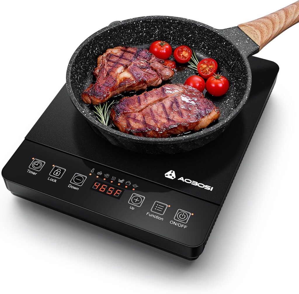 Portable Induction Cooktop 20 Temperature & Power Levels,1800W Single Burner Electric Cooktop with 6.8 inch Heating Coil,Low Noise Hot Plate with Timer