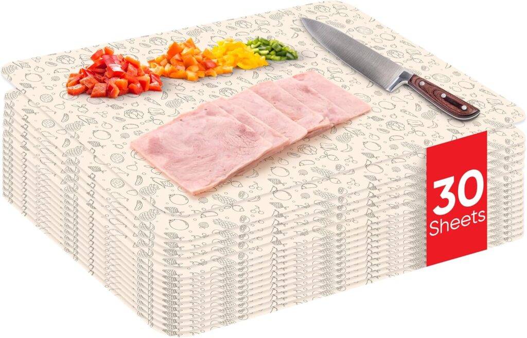 Purple Dot 30 Pc Disposable Cutting Board Sheets – Durable Chopping Board for Meat, Chicken, Fish, Vegetables; Large, Portable, Flexible Cutting Board Mats for Kitchen, Crafts and Art Project, Camping