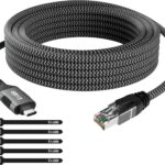 USB C to Ethernet Cable 10FT, Type C to RJ45 Cord, Directly Connected, Gigabit LAN Network, Thunderbolt 3/4 Compatible, for MacBook Pro/Air, iPad Pro, iPhone 15 Series, Galaxy, Smartphone, Laptop, PC