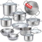 Mueller Pots and Pans Set 17-Piece, Ultra-Clad Pro Stainless Steel Cookware Set, Ergonomic EverCool Handle, Induction Cookware, Includes Saucepans, Skillets, Dutch Oven, Stockpot, Steamer For Cooking