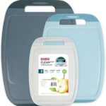 Neoflam Microban Antimicrobial Plastic Cutting Board 3 Sets, BPA Free, Non-Slip EZ Grip Handle, Dishwasher Safe, Reversible Use, Large Juice Grooves, Blue Gray
