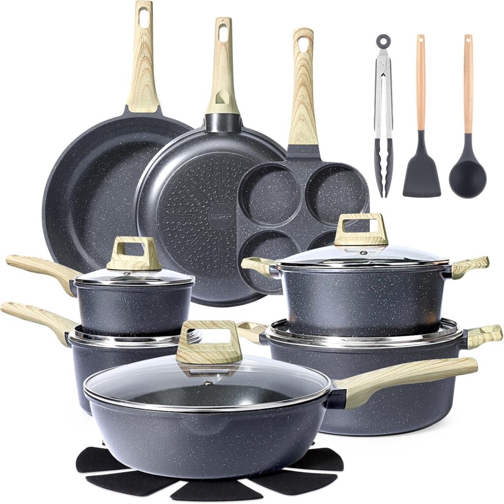 GIPP 22 Piece Ceramic Nonstick Pots and Pans Set- Cookware Non Stick Set, Non-toxic Healthy Kitchen Cooking Set w/Frying Pans Set, Dishwasher Safe, PFAS PTFE PFOA PFOS Free