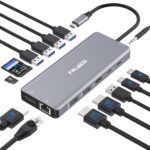 Laptop Docking Station Dual Monitor, 14 in 1 USB C Hub Multiport Adapter Dongle with 2 HDMI, DisplayPort, Ethernet, SD/TF, USB C/A Ports, PD, Mic/Audio, Compatible for MacBook Dell HP Lenovo
