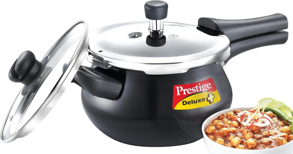 Prestige Deluxe Duo Plus Induction Base Aluminum Pressure Cooker 33 litres Others Black