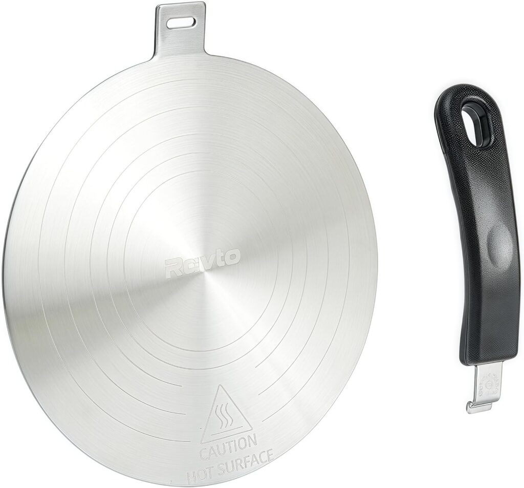 9.45 Inch Stainless Steel Induction Plate Adapter, Cooktop Heat Diffuser with Detachable Handle,Fire Diffuser for Electric or Gas Stove