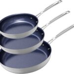 Nuwave 3-Piece Fry Pan Set, 8”, 10”, 12” Forged Lightweight, G10 Healthy Duralon Blue Ceramic Ultra Non-Stick, Induction-Ready & Works on All Cooktops, Ergonomic Stay-Cool Handles