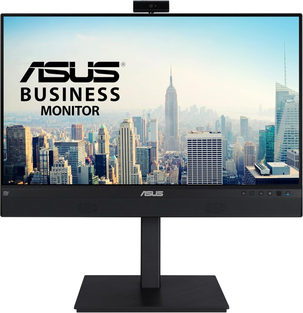 ASUS 23.8” 1080P Video Conferencing Monitor (BE24ECSNK) – Full HD, IPS, Built-in Adjustable 2MP Webcam, AI Noise-canceling Mic, Eye Care, USB-C Docking, RJ45, Height Adjustable, HDMI, Zoom Certified