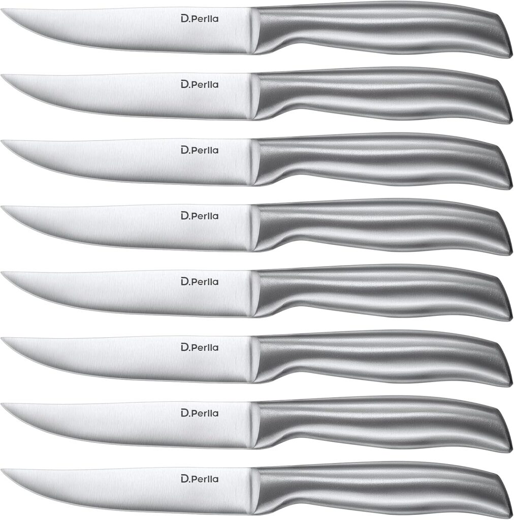 D.Perlla Steak Knives, Super Sharp Straight Edge Steak Knife Set of 8, Professional Straight Edge Kitchen Table Dinner Knives, Elegant High Carbon Stainless Steel Kitchen Steak Knife Set, 4.5IN