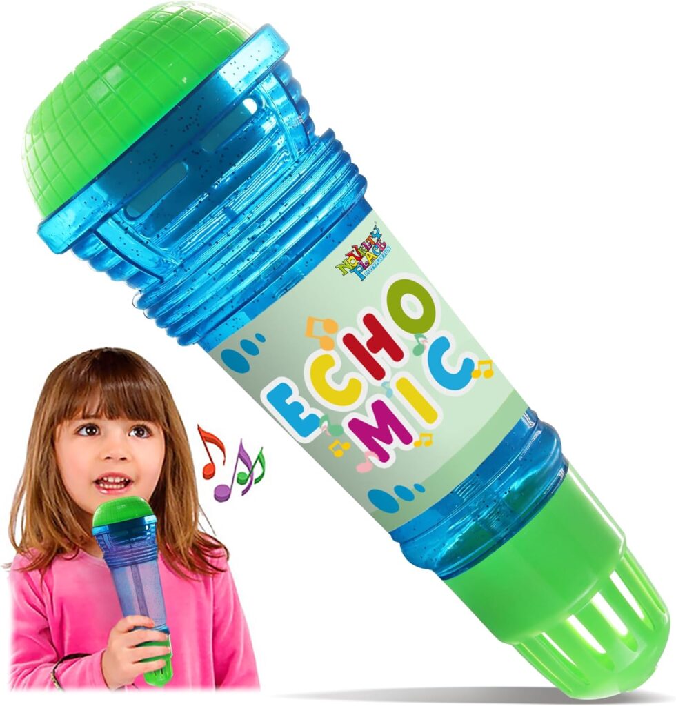 Novelty Place Echo Mic for Kids and Toddlers – Battery-Free Magic Karaoke Microphone Voice Amplifying Retro Toy for Singing, Speech & Communication Therapy – 10″ (Blue & Green)