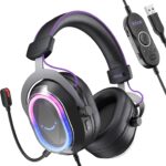 FIFINE Wired USB Gaming Headset: 7.1 Surround Sound – Vibrant Customizable RGB – Game/Chat Balance, Gamer Headphone with Noise Canceling Mic for PC, PS5/PS4, Laptop, Mac – AmpliGame H13BP