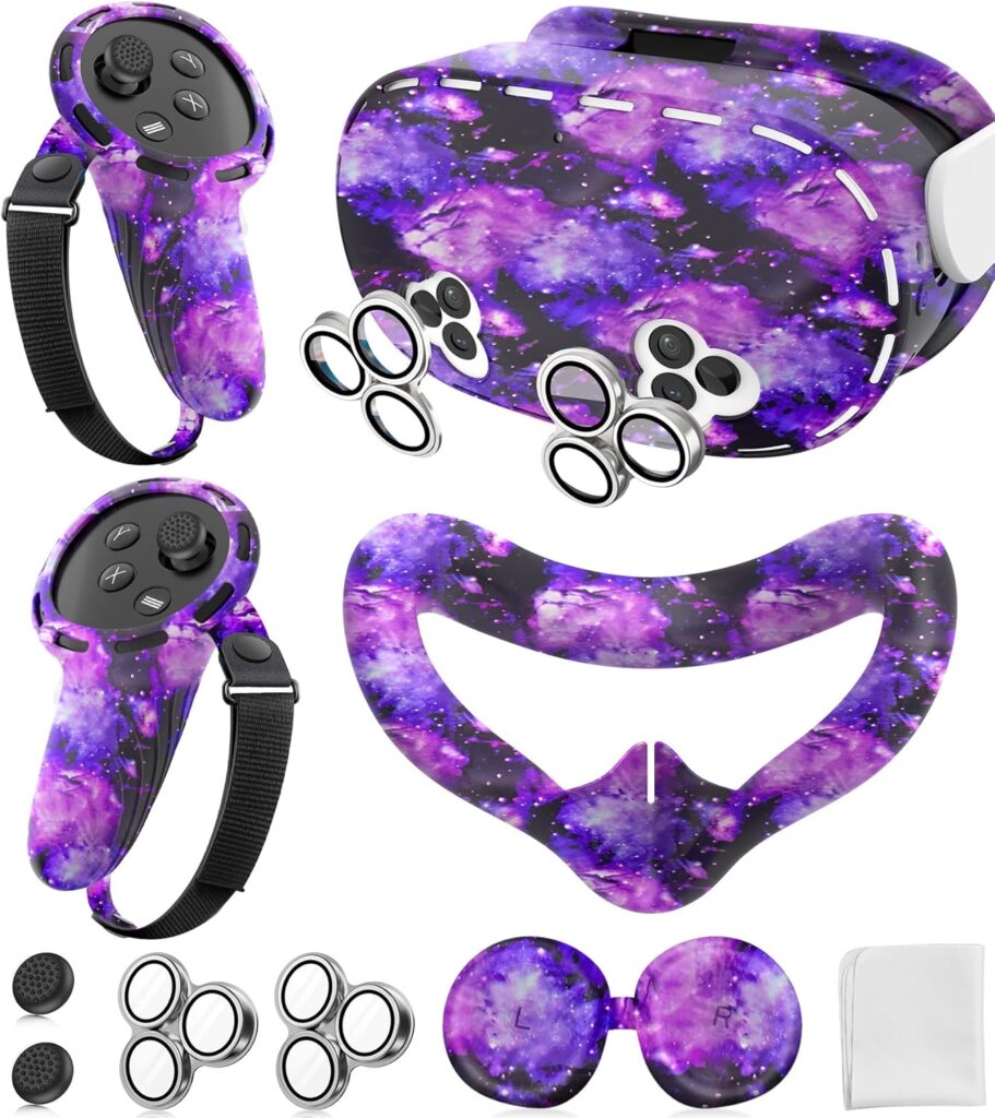 Silicone Cover Set Compatible with Meta/Oculus Quest 3s Accessories, Silicone Face Cover, Controller Grip Cover, Camera Lens Protector, VR Shell Cover, Protective Lens Cover, Not Fit Quest 3