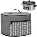 YARWO Slow Cooker Dust Cover Compatible for Crock Pot and Hamilton Beach 6-8 qt Slow Cooker, Dust Free Cover with Zipper Pocket and Wipe Clean Liner, Gray with Arrow