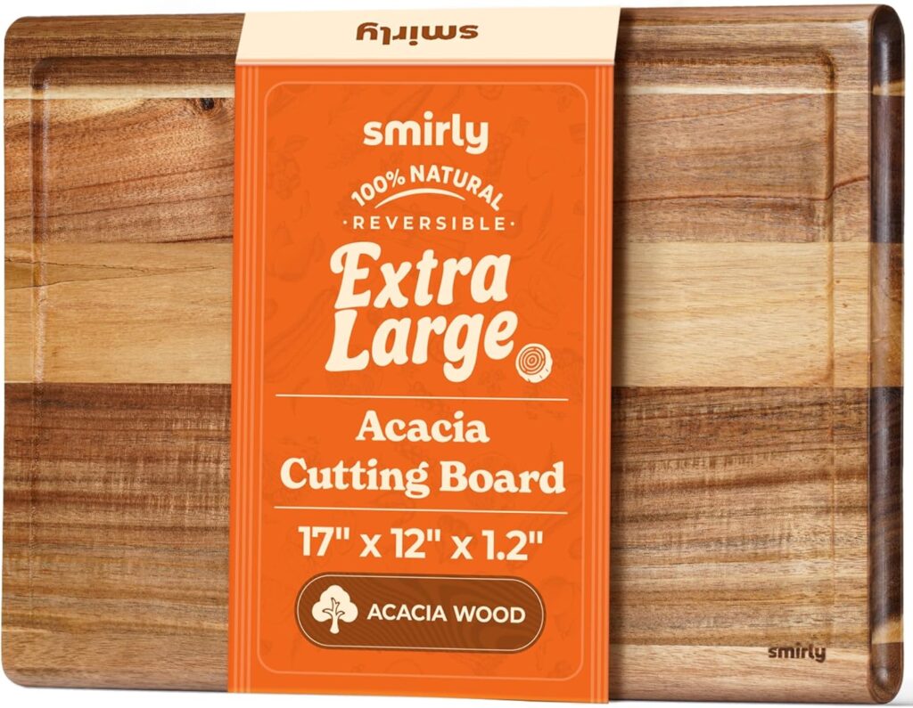 Smirly Non Toxic Cutting Boards for Kitchen [1.2″ Thickness][17″ Extra Large][Acacia HardWood] Cutting Chopping Board with Deep Juice Groove Heavy Duty & Easy Clean
