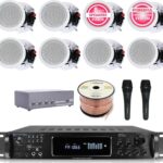 Home Audio System Kit – 7.2 Channel 1500W Bluetooth Amplifier w/ 8 Qty of 8″ Framed Ceiling Speakers 300 W Each, 4-Ch Speaker Selector, 2 Qty of Mic, 250 ft Speaker Wire & Remote by Vaiyer