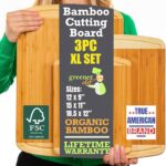 Organic Extra Large Bamboo Cutting Board Set of 3 with Lifetime Replacements – Premium Wooden Kitchen Boards for Chopping, Carving & Serving, Non-Toxic & Durable – by Greener Chef
