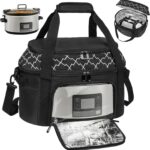 Slow Cooker Carrying Bag Compatible with 6-8 Quart CrockPot and Hamlton Beach,Double-Layer Insulated Carrier Case with Lid Fastener and See-through Window,Bag Only