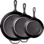 Lodge Pre-Seasoned Cast Iron Skillet Set – Set Includes 8 Inch Skillet, 10.25 Inch Skillet, and 12 inch Skillet – 3 Piece