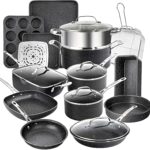 Granitestone True 20 Pc Pots and Pans Set Non Stick Cookware Set with Deep Square Pan and Bakeware Set, Non Toxic PFOA PFOS Free, Oven & Dishwasher Safe, No Cheater Pieces