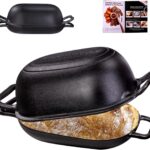 Oval Dutch Oven for Bread Baking 12 x 8 Inch, Pre-Seasoned Cast Iron Bread Oven for Sourdough, Dutch Oven Bread Loaf Pan for a Crispy Crust, 5QT