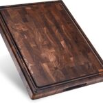 Sonder Los Angeles Alfred Cutting Board Made in USA | Black Walnut End Grain Cutting Board with Non-Slip Feet, Juice Groove, Sorting Compartments | Gift Box Included | 17x13x1.5 in
