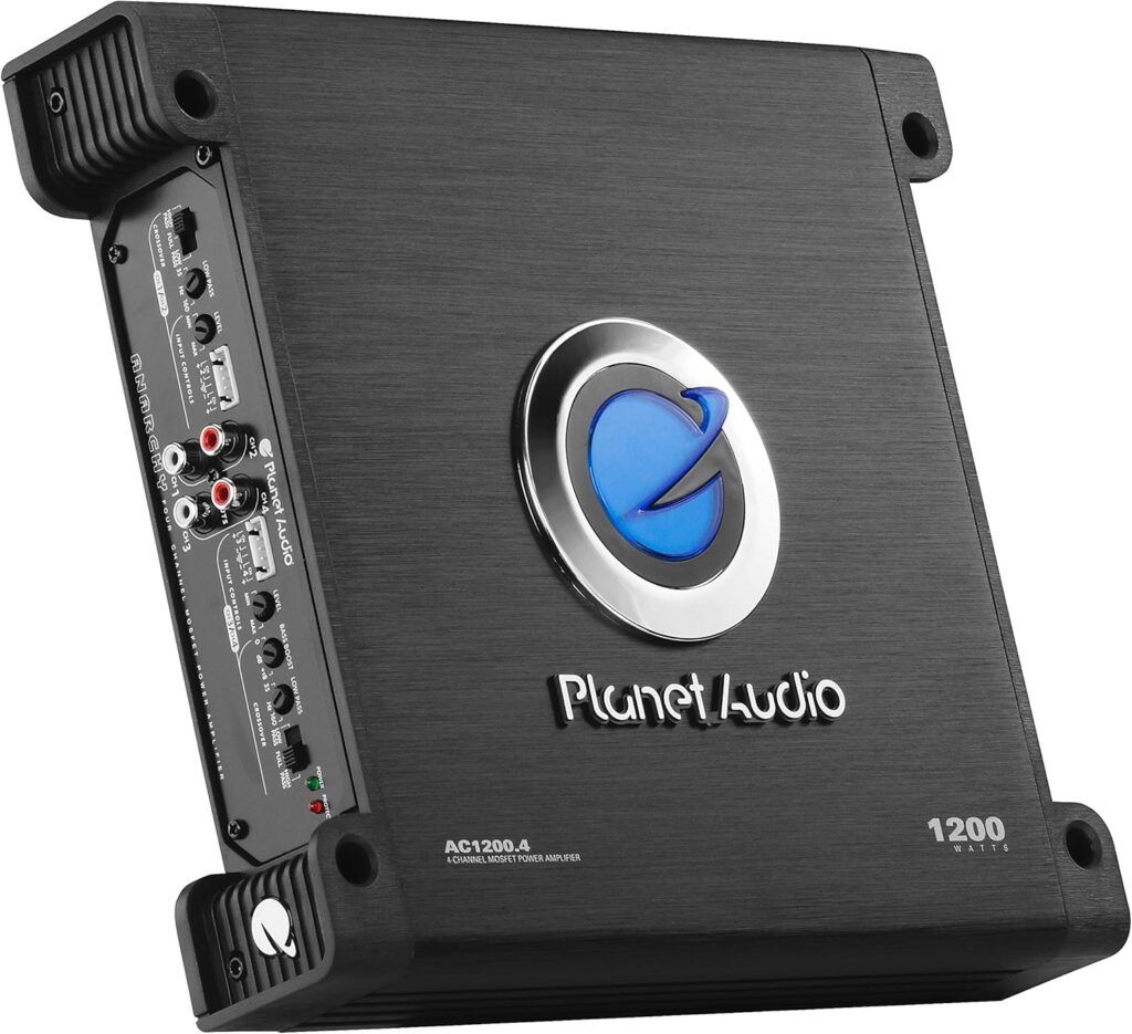 Planet Audio AC1200.4 Anarchy Series 4 Channel Class A/B Car Amplifier – 1200 High Output, High/Low Pass Crossover, Hook Up to Subwoofer for Bass