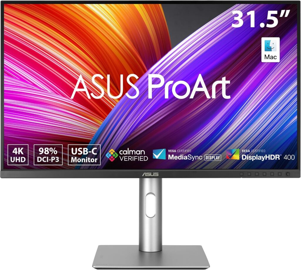 ASUS ProArt Display 32” (31.5″ viewable) Professional Monitor (PA329CRV) – IPS, 4K UHD (3840 x 2160), 98% DCI-P3, Color Accuracy ΔE < 2, Calman Verified, USB-C PD 96W, Daisy-Chain, VESA DisplayHDR400