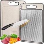 Stainless Steel Cutting Board for Kitchen, Non Toxic Large Chopping Board Double Sided Non-slip Scratch-resistant Mesh Design with Juice Groove Food-Grade Wheat Straw PP 15×10 In Easy to Clean