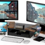 Simple Houseware Desk Dual Monitor Stand Riser with Drawer, Rustic Brown