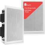 Pyle Ceiling Wall Mount Enclosed Speaker – 400 Watt Stereo In-wall / In-ceiling 8″ Enclosed Full Range Deep Bass Speaker System – 50Hz-20kHz Frequency Response, 4-8 Ohm, Flush Mount – PDIW87 White