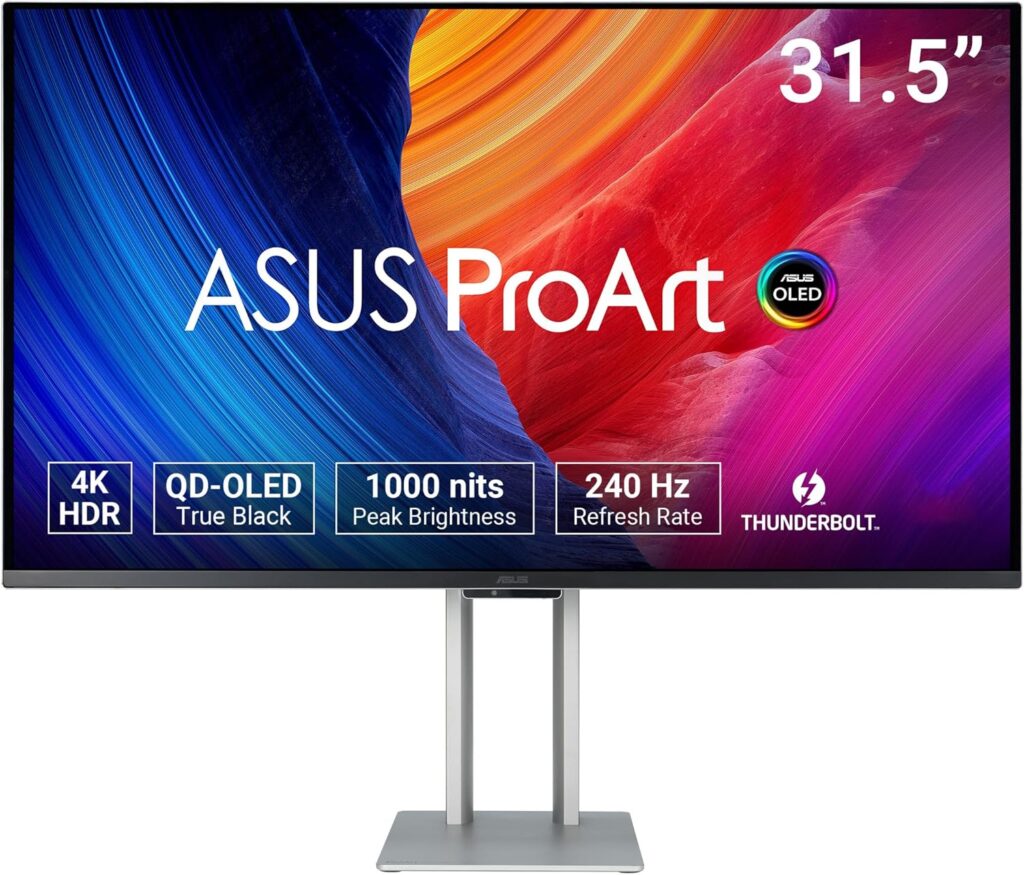 ASUS ProArt Display 32” 4K HDR QD-OLED Professional Monitor (PA32UCDM) – UHD, Ultra-Slim, 240Hz, 0.1ms, Auto Calibration, Dolby Vision, 99% DCI-P3, ΔE
