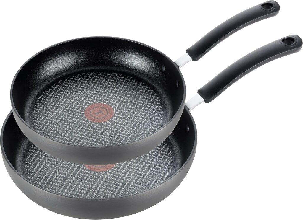 T-fal Ultimate Hard Anodized Nonstick Fry Pan Set 2 Piece, 8, 10 Inch, Oven Broiler Safe 400F, Kitchen, Cookware, Pots and Pans Set Non Stick, Frying Pans, Dishwasher Safe, Black